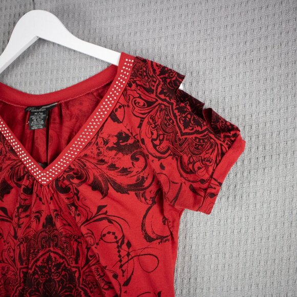 Paradisio Graphic Cutout Shoulder Blouse Womens XL - Picture 7 of 8